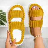 Women's Indoor Furry Thick Sole Slippers Fashion Fluffy Double Strap Home Slippers Women 2023 Winter Open Toe Platform