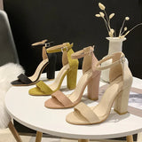 High Heeled Sandals Women Large Size 34-43 Fashion Summers Shoes Open-toe Ankle Buckle Solid Heels Sandals Casual