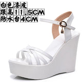 Breakj Super High Slope And 12Cm Fashion Cross With Small Size Women's Shoes One-Word Thick-Bottomed Waterproof Toe Women's