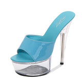 Women Slippers Summer Platform Flower Red High Heels Patent leather 15cm Outdoors Sandals Ladies Shoes Clear Heel Crystal