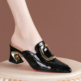 Breakj Side Buckle Coarse Heel Baotou Cool Slippers Lady Wears Fashion Slippers Heel Sandals Half-Dragging