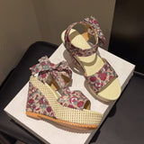 Breakj Hee Women's Sandals Fruit Pattern High Heel Sandals Women 2025 Spring And Summer New Word Fish Mouth Bow Women's
