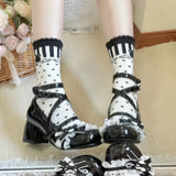Breakj 2025 New Round Head Mary Jane Small Leather Shoes Lolita Bow Princess Wind Heightening Display Legs Long Single