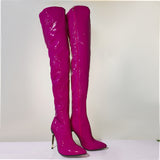 Breakj Winter New Sexy Pointed Side Zipper Patent Skin Fine High Heel Knee Boots Large Size Leather