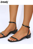 Women Sandals Casual Low Heel Narrow Band Ankle Strap Summer Gladiator Shoes Ladies Summer Beach
