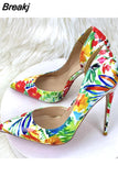 empty colorful print 8cm 10cm 12cm high thin heel slip on pointed toe night club dating sexy shoes QP200