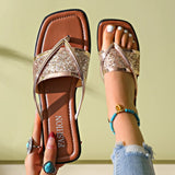 2025 New One-Word Flat-Bottom Slippers Women's Fashion Woven Woven Sleek Casual