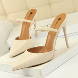 Breakj Retro Simple Baotou Slippers With High With Shallow Pointed Out A Word With Female