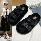 Slippers Female Autumn Winter Soft Bottom Comfortable Indoor Floor Slippers Leather Flat Slippers Outside The