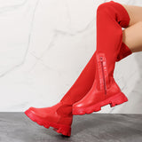High Boots Women Over-the-knee Long Platform Shoes Knitting Socks Chunky Red New Rock Elegant Goth Plus Size