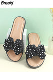 Female Wave Dot Bow Knot Flip Flops Indoor Outside Fashion Flat Sandals for Summer Women Slides 41 2023 Ladies