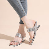 Simple Open-toed Shoes Women Thin Strap Wedge Sandals Square Head Sexy High-heeled Roman Slippers Flip Flops
