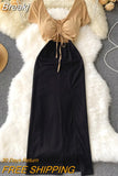 Women Summer Long Dress Elegant Patchwork Drawstring Ruched V-neck Short Sleeve Cutout Slim High Split Party Maxi