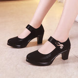 Catwalk High Heels Women's Thick Heels Waterproof Table Pointed Black Work Shoes Velcro Women's Singles