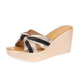 Women With Golden High Heels And Sandals 2023 Summer New Muffin Thick Bottom Large Size Fish Mouth Fashionable Fishmouth