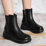 Black Boots for Women Winter Boots Warm Plush Shoes PU Leather Booties Woman Fashion Designer Western Botas