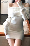 Color Elegant Knitted Dress Woman Bodycon Slim Y2k Mini Dress Casual Party Korean Fashion Long Sleeve Dress 2023