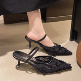 Breakj Slippers Spring Feminine Fashion Temperament Gentle 2025 New Pointed Rose Head Fine And Mesh