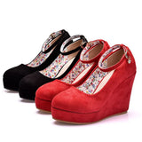 Breakj And South Korea Waterproof Table Slope Heel Single Shoe Buckle With Mary Janepo Single Shoes Spring And Autumn Single Shoes Women's Thick-Soled