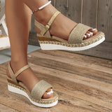 Breakj New Hemp Rope Heel Sandals Light Size Buckle A Word Sandals Women