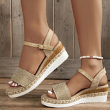 Breakj New Hemp Rope Heel Sandals Light Size Buckle A Word Sandals Women
