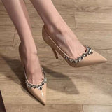 Breakj Sister Style Personality Black High Heels 2025 New Pointed Sexy Water Drill Beautiful Temperament