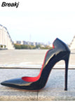 Black Red High Heels Shoes Woman Pumps 12cm Tacones Pointed Toe Stilettos Sexy Deep Cleavage Wedding QKOU011