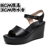 Breakj Layer Of Cow Skin Summer New Thick-Bottomed Beach 11CM Slopes And Women's Sandals High Heel Waterproof Table Comfortable Pine Pastry Fish Mouth