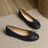 Round Toe Bowtie Flats Woman Foldable Roll-Up Shoes Pocket Loafers Serpentine/Sequins Ballerinas Ladies Dress
