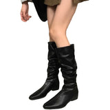 2025 Autumn And Winter New Hottie Wind Soft Folded Long Barrel Solid Color Temperament Pointed Boots