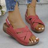 Breakj New Summer Women's Slope Sandals Thick Sole Buckle With Fish Mouth Sandals Pure-Colored Slope Heel