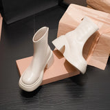 Breakj Short Boots Girl Pine Cake Thick Bottom Small Man Height Elastic Thin Boots Thin