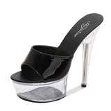 Women Slippers Summer Platform Flower Red High Heels Patent leather 15cm Outdoors Sandals Ladies Shoes Clear Heel Crystal