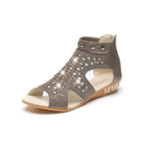 Women's Sandals Summer Golden Zipper Sandal Open Toe Gladiator Hollow Low Heel Sandals Bling wedges Pumps Ladies'