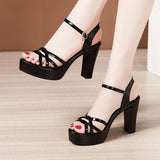 Thick-Heeled Open-Toed Sandals, Summer 2023 New Thick-Soled Waterproof Table Lacquered Leather With Large Size Model