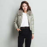 Women Real Collar Down Jacket Winter Warm Ultra Light Short Jacket White Duck Down Parka Elegant Coat