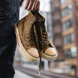 Old Canvas Shoes Man Sneaker High-Top Casual Fashion Breathable Lace-up Rubber Brown Flat Retro Board Vulcanized