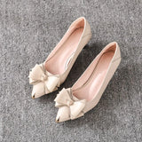 Women's Summer Footwear Office with Medium Heels Shoes for Woman 2023 Black Bow Pointed Toe High Quality Chic and Elegant