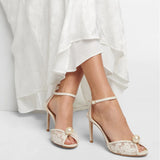 Breakj Temperament Fish Mouth Jc High-Heeled Sandals Pure Color Lace Sweet Pearl Toe High-Heeled Sandals Direct
