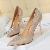 Breakj High-Heeled Women's Shoes Thin Heel High Heel Shallow Pointed Sequin Sexy Thin Nightclub Single Shoes Wedding