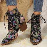 Breakj Women's Boots Winter New Ethnic Wind Sharp Rupeal Teling With Embroidered Martin
