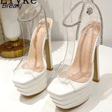 Fashion PVC Transparent Crystal Ankle Strap Women's Shoes Pumps Sexy Pole Dance 16CM Sandals Open Toe Platform High