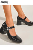 Toe Vintage Ankle Buckle Mary Jean Shoes 2023 European Style Thick High Heels Solid Elegant Women's Pumps Spring