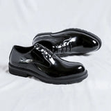 Breakj Patent Leather Men Business Casual Leather Shoes Wide Foot Shoe Thick Platform Bright Top Trend Derby Shoes