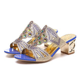 Glitter Mesh Women Sandals Summer Fashion Peep Toe Casual Slippers Thick Heel Women Shoes Slip On Big Size