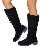 Breakj Autumn New Large Autumn Winter Folded Flat Bottom Western Cowboy Boots Long Boots Coarse And Thin