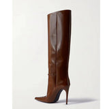 Breakj New Patent Leather High Heel Boots Women's Pointed Sexy But Knee High Boots Versatile Fashion