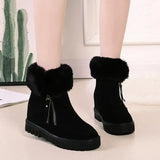 Winter Boots Wedge Heels Shoes Women Platform Chunky Boots Fur Warm Ankle Booties Suede Snow Shoes Black Green Size