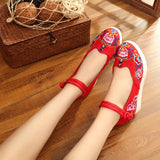 Breakj Not Include Shoe Box Single Shoes Full Size Inside Raised 5 Cm High Heels Embroidered Cloth Shoes Spring And Summer Women's