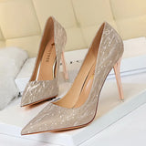 Breakj High-Heeled Women's Shoes Thin Heel High Heel Shallow Pointed Sequin Sexy Thin Nightclub Single Shoes Wedding